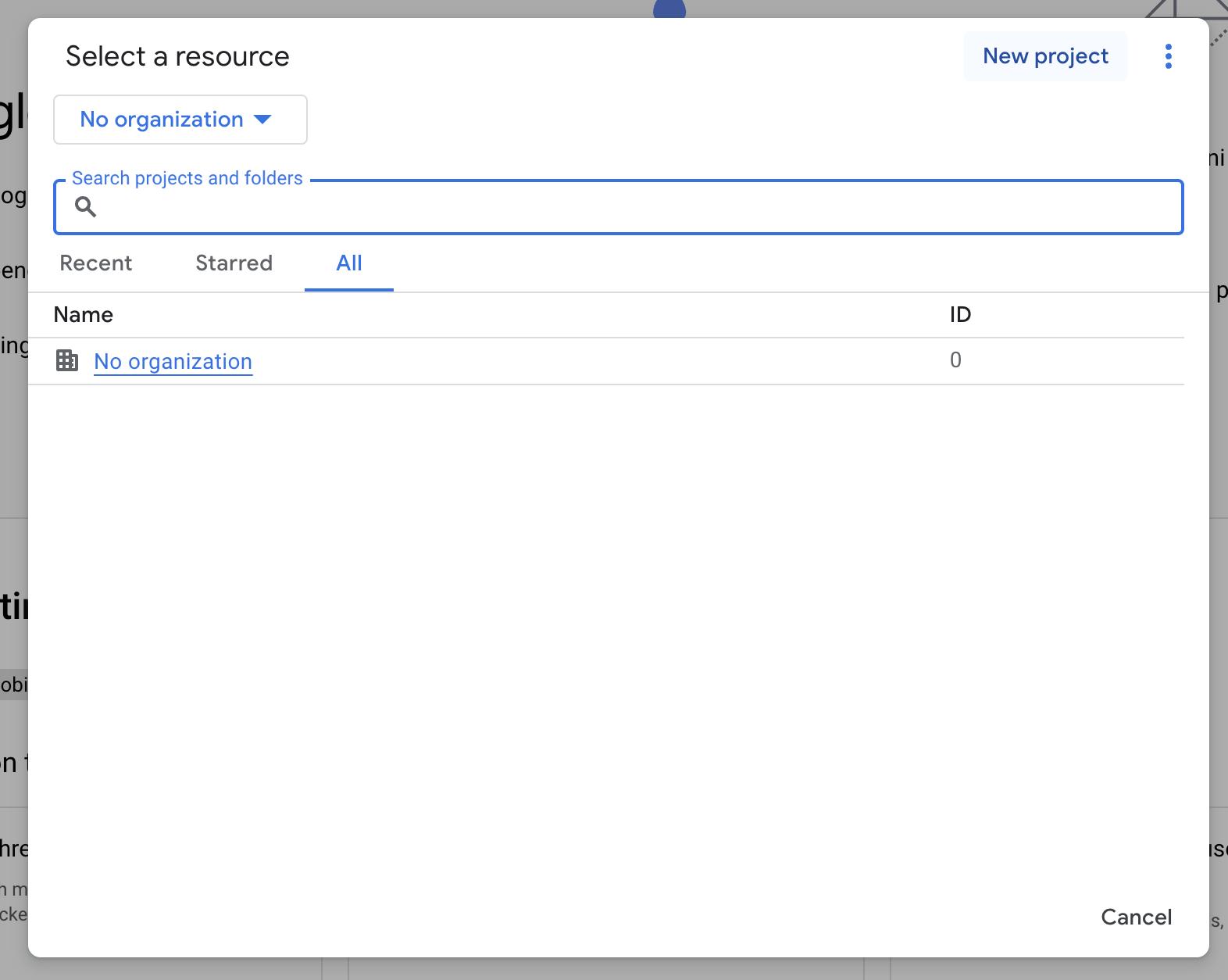 The new project creation screen on the Google Cloud Console