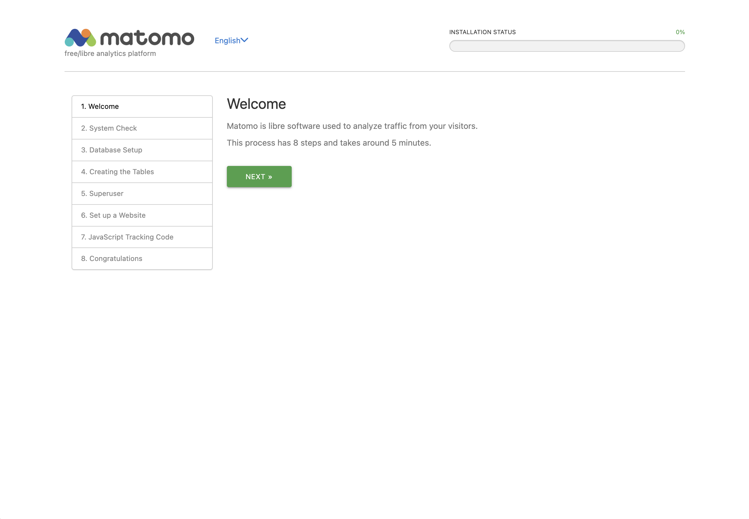 First step of the Matomo setup